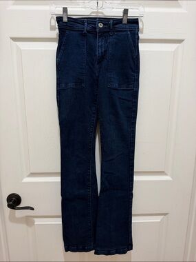 Morrison High-Rise Dark Blue Trucker Utility Straight Leg Slight Flare Jeans 24